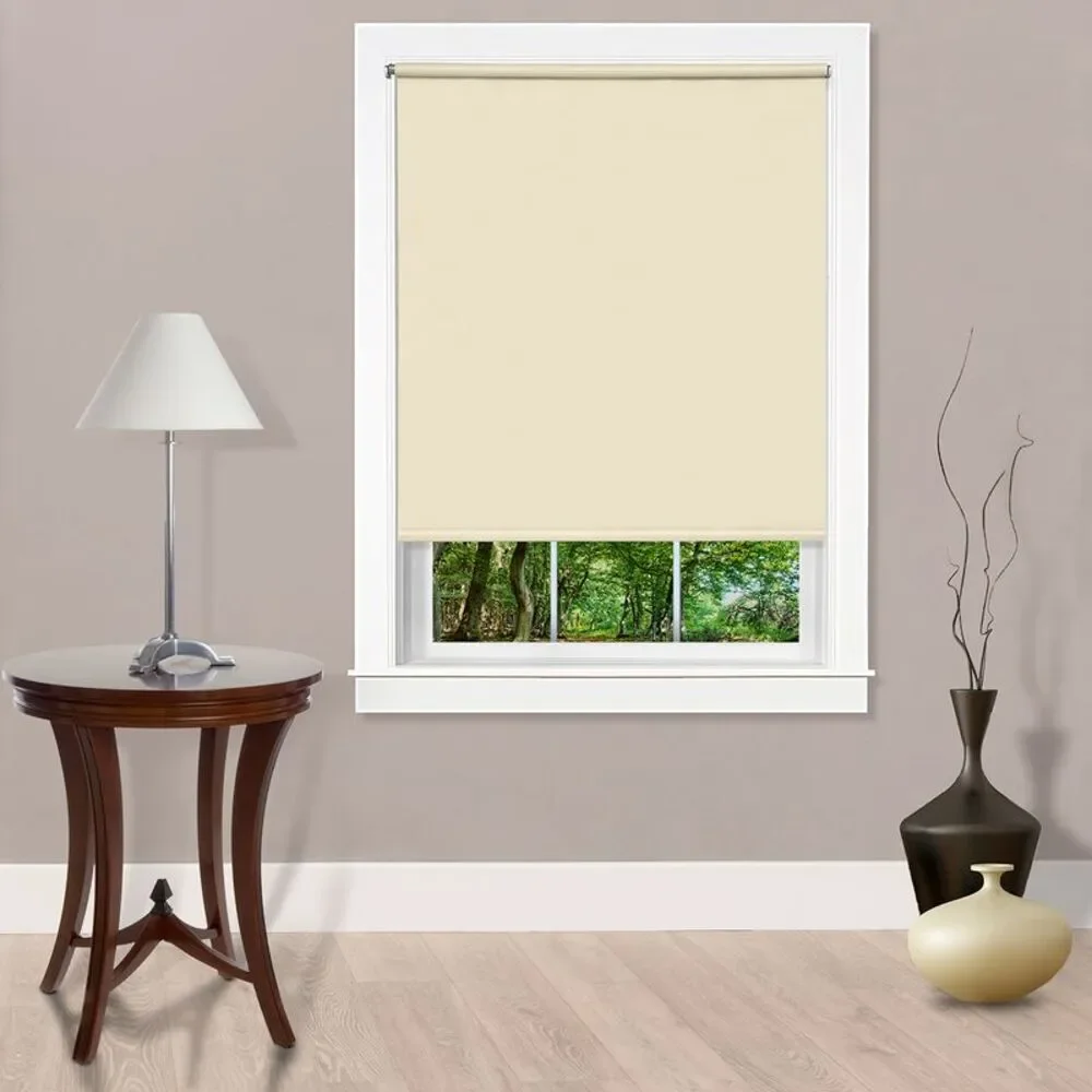 PowerSellerUSA Vinyl Roller Shades, Light Filtering 4-Gauge Thick, Cordless